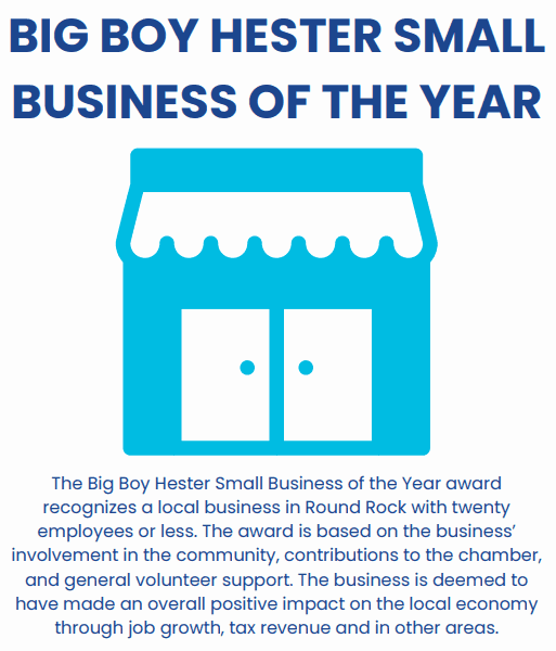 Round Rock Chamber’s Big Boy Hester Small Business Award Round Rock Chamber’s Big Boy Hester Small Business Award